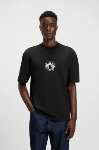 T-Shirt aus Baumwolljersey mit Happy HUGO-Motiv