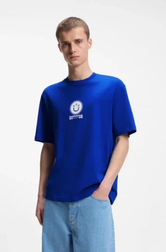 T-Shirt aus Baumwolljersey mit „Happy HUGO“-Motiv