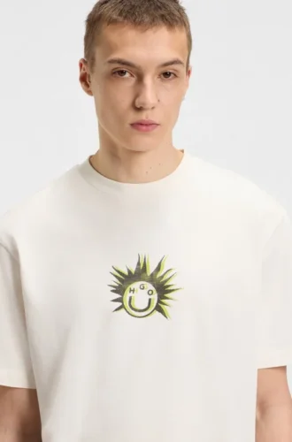 T-Shirt aus Baumwolljersey mit Happy HUGO-Motiv