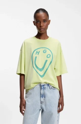 T-Shirt aus Baumwolljersey mit „Happy HUGO“-Print im Melted-Effekt