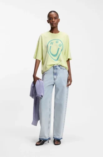 T-Shirt aus Baumwolljersey mit „Happy HUGO“-Print im Melted-Effekt
