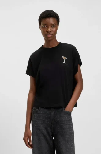 T-Shirt aus Baumwolljersey mit Kristallverzierung