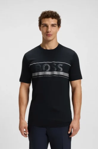 T-Shirt aus Baumwolljersey mit Logo und Streifen