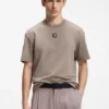 T-Shirt aus Interlock-Baumwolle mit metallischem Logo-Aufnäher