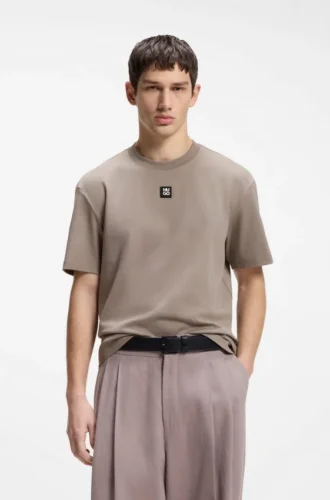 T-Shirt aus Interlock-Baumwolle mit metallischem Logo-Aufnäher