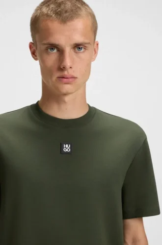 T-Shirt aus Interlock-Baumwolle mit metallischem Logo-Aufnäher