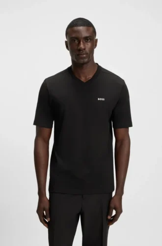 T-Shirt aus Stretch-Baumwolle in Regular-Fit mit kontrastierendem Logo