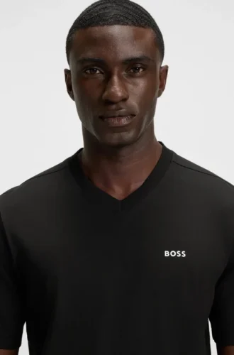 T-Shirt aus Stretch-Baumwolle in Regular-Fit mit kontrastierendem Logo