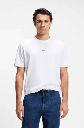 T-Shirt aus Stretch-Baumwolle mit Kontrastlogo