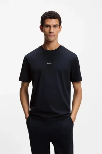 T-Shirt aus Stretch-Baumwolle mit Kontrastlogo