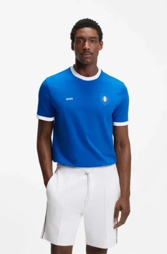 T-Shirt aus Stretch-Baumwolle mit Landesflagge und Logo