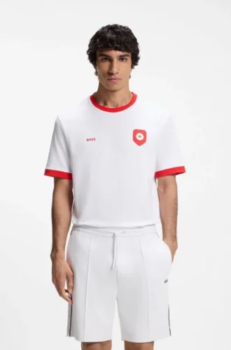 T-Shirt aus Stretch-Baumwolle mit Landesflagge und Logo