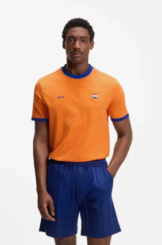 T-Shirt aus Stretch-Baumwolle mit Landesflagge und Logo