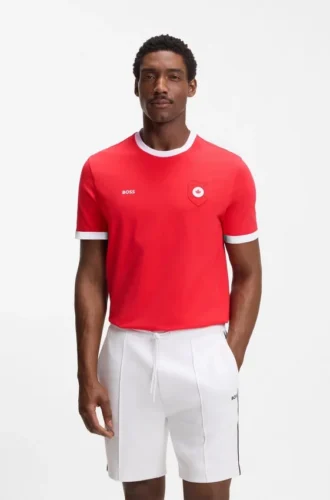 T-Shirt aus Stretch-Baumwolle mit Landesflagge und Logo
