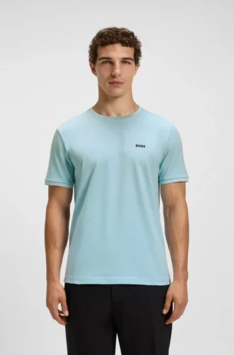 T-Shirt aus Stretch-Baumwolle mit Streifen und Logo