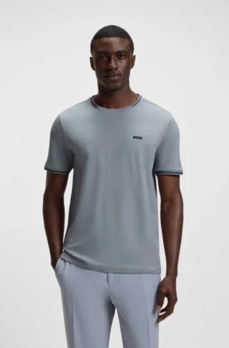 T-Shirt aus Stretch-Baumwolle mit Streifen und Logo