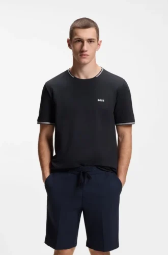 T-Shirt aus Stretch-Baumwolle mit Streifen und Logo