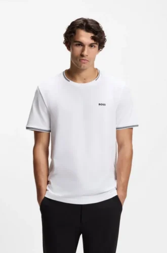 T-Shirt aus Stretch-Baumwolle mit Streifen und Logo