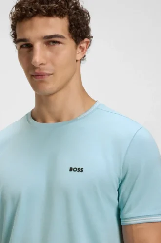 T-Shirt aus Stretch-Baumwolle mit Streifen und Logo