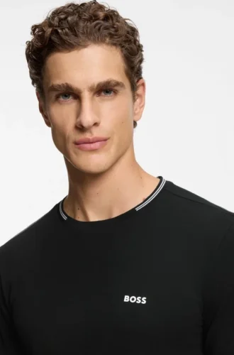 T-Shirt aus Stretch-Baumwolle mit Streifen und Logo