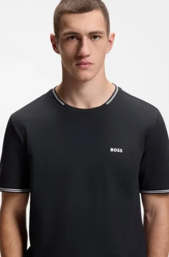 T-Shirt aus Stretch-Baumwolle mit Streifen und Logo