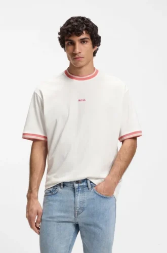 T-Shirt in Relaxed-Fit aus Baumwolle mit gestreiften Bündchen