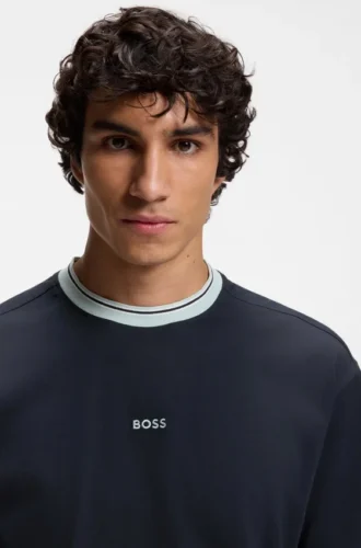 T-Shirt in Relaxed-Fit aus Baumwolle mit gestreiften Bündchen