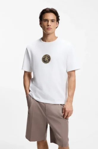 T-Shirt mit gesticktem Aufnäher aus Baumwollfrottee