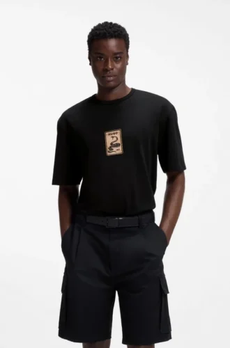 T-Shirt mit gesticktem Aufnäher aus Baumwollfrottee