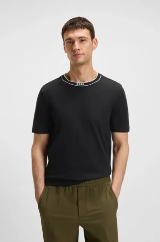 T-Shirt mit gestreiftem Kragen aus Baumwolljersey