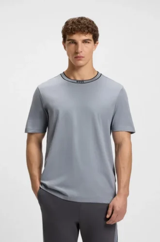 T-Shirt mit gestreiftem Kragen aus Baumwolljersey
