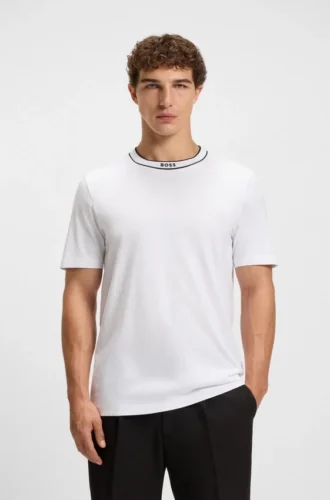 T-Shirt mit gestreiftem Kragen aus Baumwolljersey