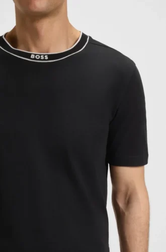 T-Shirt mit gestreiftem Kragen aus Baumwolljersey
