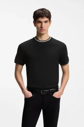 T-Shirt mit gestreiftem Kragen aus Baumwollpiqué