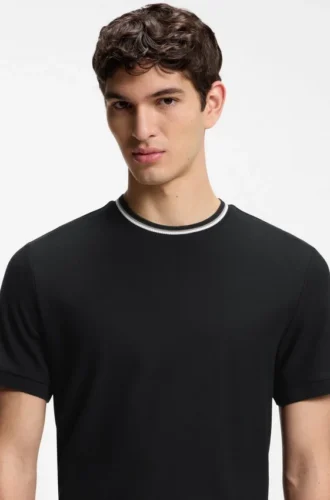 T-Shirt mit gestreiftem Kragen aus Baumwollpiqué
