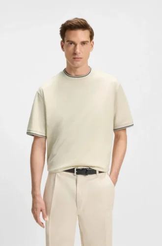 T-Shirt mit gestreiften Ärmelbündchen aus merzerisierter Baumwolle