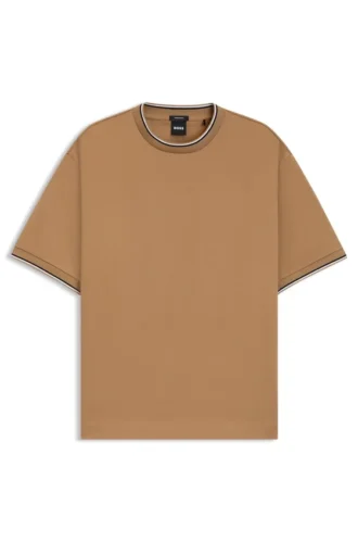 T-Shirt mit gestreiften Ärmelbündchen aus merzerisierter Baumwolle