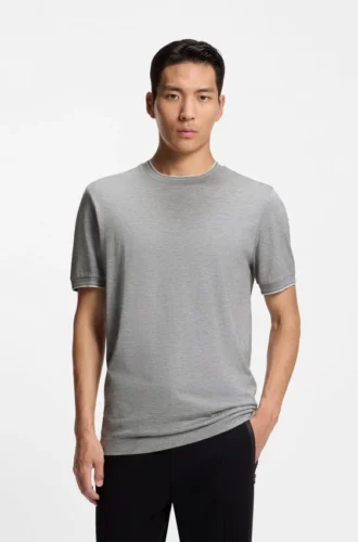 T-Shirt mit Kragenbesatz aus Baumwolle und Seide
