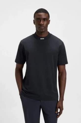 T-Shirt mit Logo am Kragen aus Stretch-Baumwolle