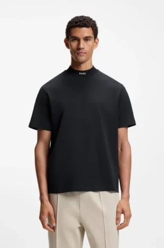 T-Shirt mit Logo am Kragen aus Stretch-Baumwolle
