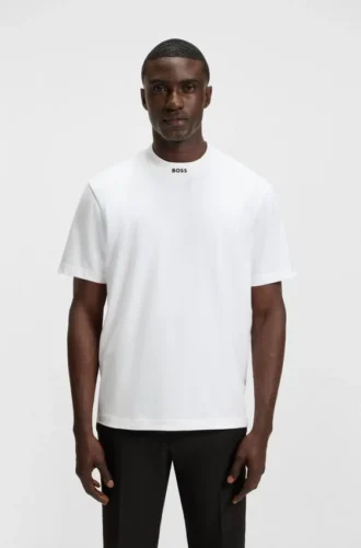 T-Shirt mit Logo am Kragen aus Stretch-Baumwolle