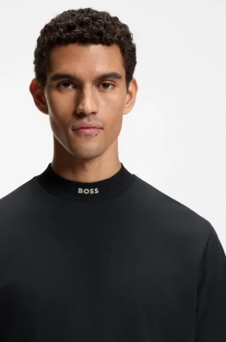 T-Shirt mit Logo am Kragen aus Stretch-Baumwolle