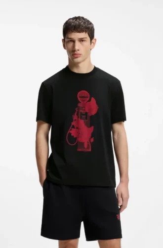 T-Shirt mit Rosenmotiv aus Baumwolljersey