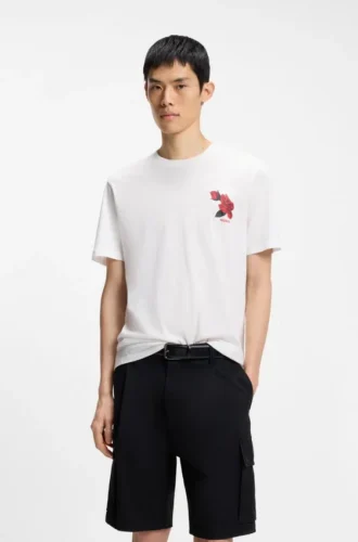 T-Shirt mit Rosenmotiv aus Baumwolljersey