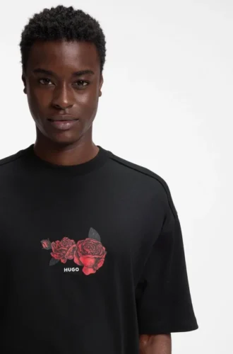 T-Shirt mit Rosenmotiv aus Baumwolljersey