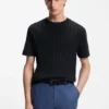 T-Shirt mit Zopfmuster aus Baumwolle und Seide