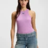 Tanktop aus Stretch-Baumwolle mit blauem Logo-Label