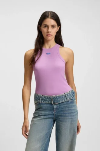 Tanktop aus Stretch-Baumwolle mit blauem Logo-Label