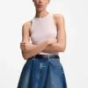 Tanktop aus Stretch-Baumwolle mit blauem Logo-Label