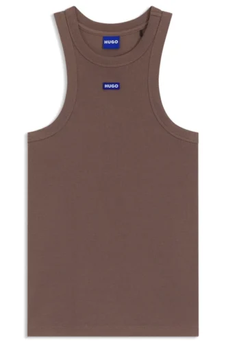 Tanktop aus Stretch-Baumwolle mit blauem Logo-Label